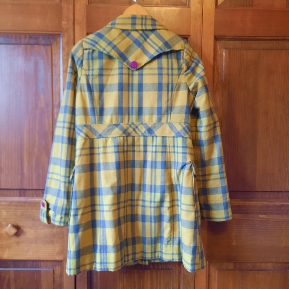 Vintage Y2K Xhilaration wool blend green blue plaid zipper front pea coat size M - Picture 8 of 14